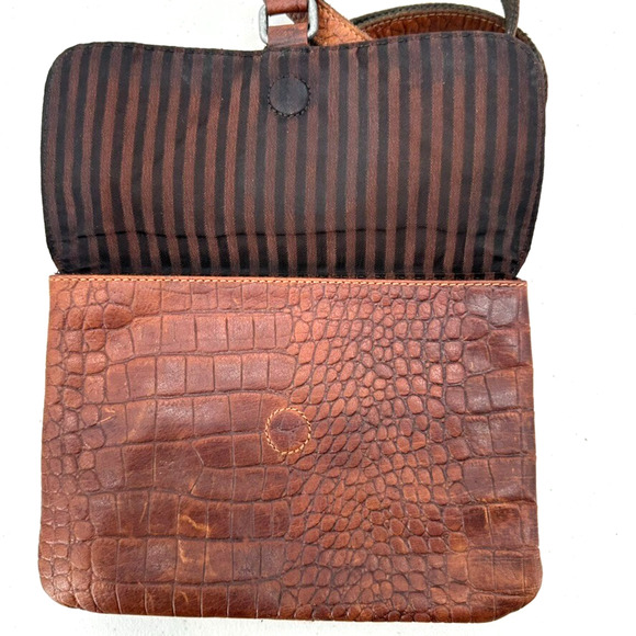 Jack Georges Hornback Croco Buffalo Leather Crossbody Purse Brown Snap Card Slot - Picture 3 of 11